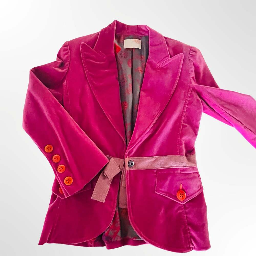 Samantha Treacy Women's Hot Pink Velvet Blazer Jacket with Floral Lining - Picture 5 of 7
